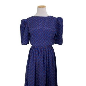 Vintage Oleg Cassini Chevron Open Back Dress Long Women’s M Purple Blue Sundress